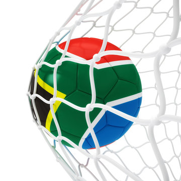 South African soccer ball inside the net