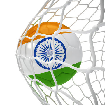 Indian soccer ball inside the net