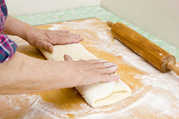 Grandma preparing her cheesepuff recipe (series)