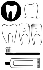 Dental set of teeth toothbrush paste