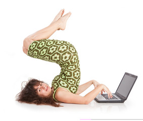flexible beautiful girl with the laptop