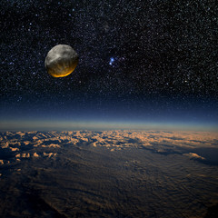 Asteroid impact on earth. Real photo + 3D render. Large image.