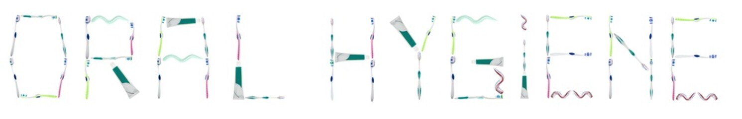 Oral hygiene words made of toothbrushes