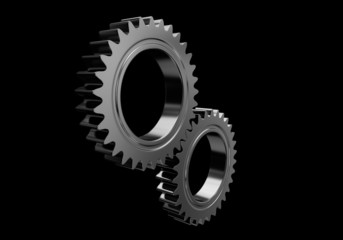 3D metal gears on black background 02