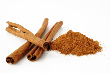 cinnamon on white background