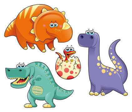 Group of funny dinosaurs. Vector isolated characters.