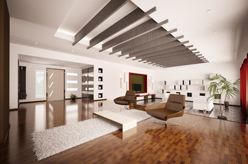 Modern apartment interior 3d render - obrazy, fototapety, plakaty