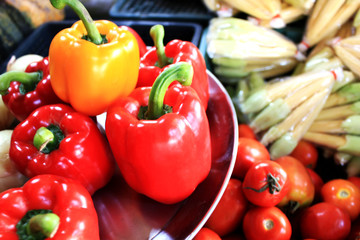 Red and Yellow sweet peppers for sell.