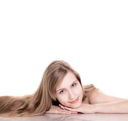 young woman natural beauty portrait on white background