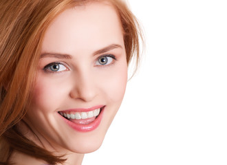 attractive smiling woman portrait on white background