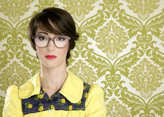 nerd woman retro portrait 70s vintage housewife