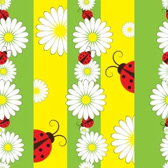 Wall murals Ladybugs Striped seamless pattern with ladybirds