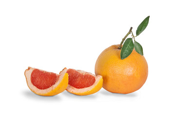 Close up of grapefruit and segments isolated on white background