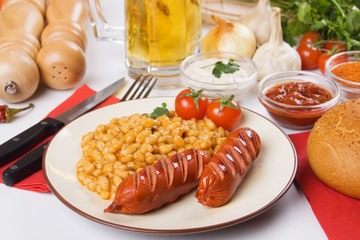 Grilled sausage with beans