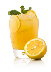 Refreshing cold lemon Cocktail against a white background