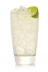 Cocktail with lime and Ice isolation on a white