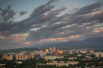 Fototapeta na wymiar General view of the evening Almaty