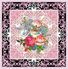 rose decoration in pink frame pattern