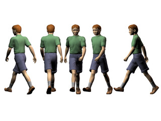 Obraz premium Boy walking from different point of view