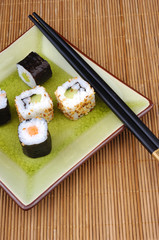 fresh sushi rolls on a plate