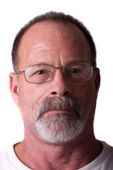 Old Guy in Grey Beard and Glasses Serious