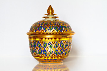 Thai Clay pot with a cover, isolated on a white background