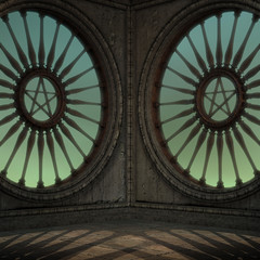 Fototapeta na wymiar magic window in a fantasy setting. 3D rendering of a fantasy