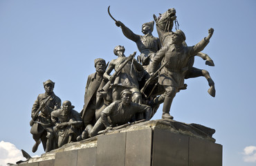 Bronze monument of Chapaev and cavalry
