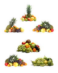 A collage of images with fresh and tasty fruits on white