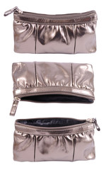 Silver glitter cosmetic bag isolated