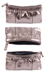 Silver glitter cosmetic bag isolated
