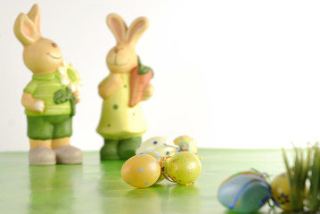 Group of Easter eggs and bunny