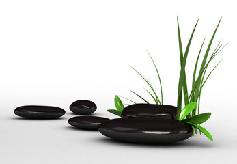 3d glossy black stones on white background