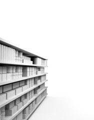 3d interior of a shopping mall in gray color