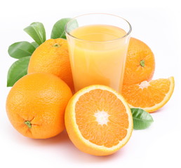Orange juice and fruits.