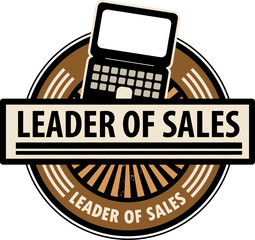 Sticker with the laptop computer and word Leader of sales