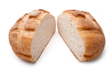 Traditional homemade round bread isolated on a white background