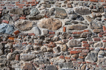 Wall of bricks and stones as a texture
