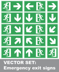 Vector set: Emergency exit signs