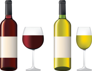 bottles and glass of red and white wine