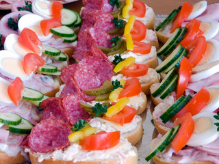 Cold food - salami and fresh vegetables served on plate