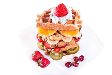 Balance diet with less calories, waffle with vanilla cream