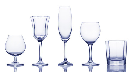 Glasses for various alcoholic drinks.