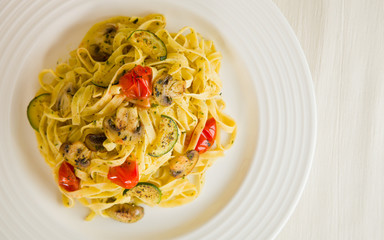 tagliatelle and white plate