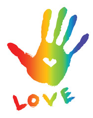 bright colorful handprint with heart