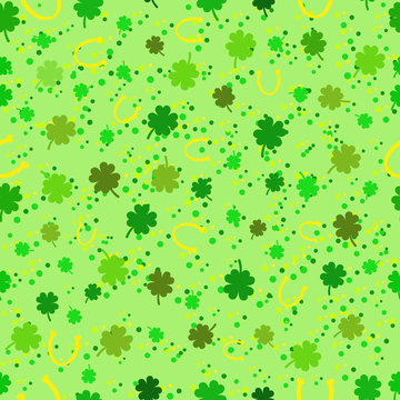 seamless pattern with clover and horseshoe