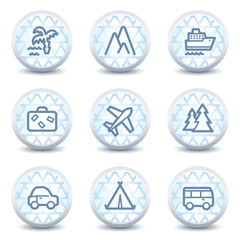 Travel web icons set 1, glossy circle buttons