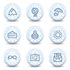 Travel web icons set 5, glossy circle buttons