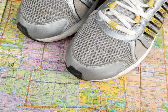 Map and sport shoe