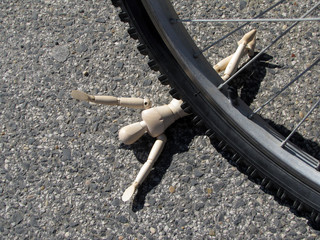 Accident, puppet under the wheel